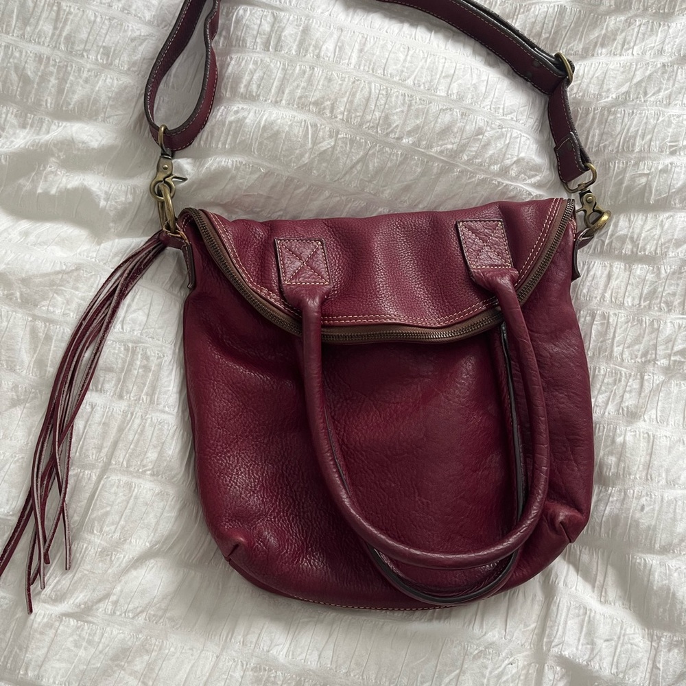 Burgundy Leather Shoulder Bag with Adjustable Strap